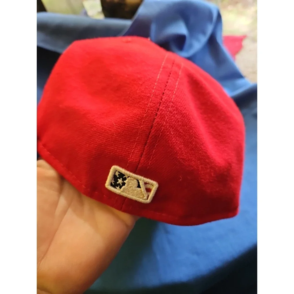 New York Mets New Era 59FIFTY Hat Cap Fitted Sz 8 Red Flag Logo Embroidered MLB - Picture 5 of 10